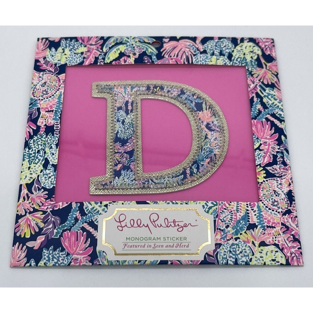 New In Box Lilly Pulitzer Letter "D" Monogram Sticker Pattern Seen & Herd Gold - Picture 2 of 3